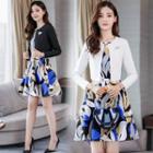 Set: Open-front Jacket + Sleeveless Print Mini A-line Dress