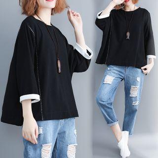 3/4-sleeve Pullover Black - One Size