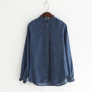 Mock-neck Denim Shirt