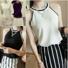 Piped Halter Sleeveless Knit Top