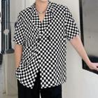 Short-sleeve Checkerboard Double-breasted Shirt