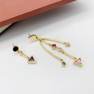 Geometric Rhinestone Asymmetrical Alloy Dangle Earring 1 Pair - Gold - One Size