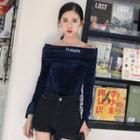 Off-shoulder Velvet Long-sleeve Top