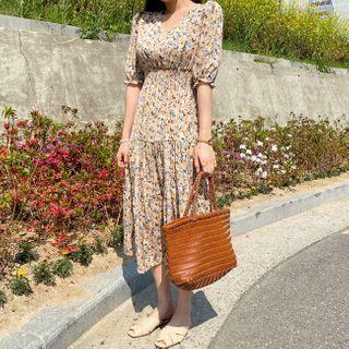 Floral Print Tiered Dress Orange - One Size