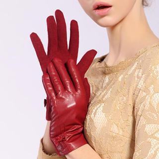 Faux-leather Panel Knit Gloves