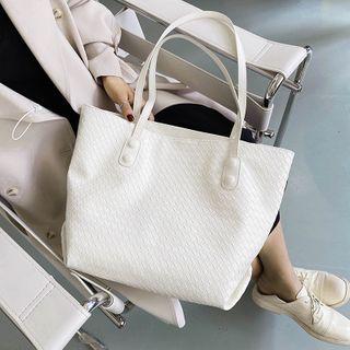 Plain Woven Faux Leather Tote Bag