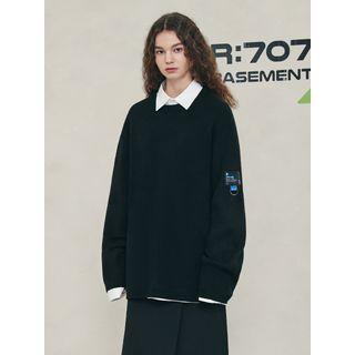 [r:lol] Couple Letter-patched Knit Top Black - One Size