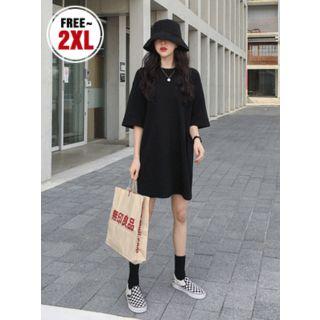 Elbow-sleeve Loose-fit T-shirt Dress