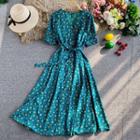 Tie-waist Floral Print Short-sleeve Dress