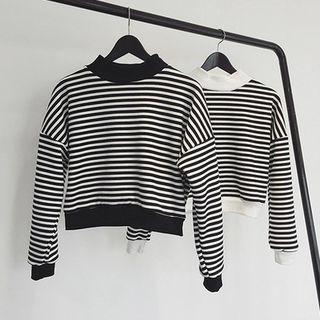 Mock Neck Striped Cropped Sweatshirt