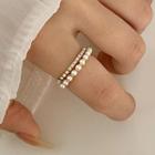 Beaded Ring Ring - Faux Pearl - Rhinestone - Gold - One Size