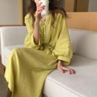Puff-sleeve A-line Midi Dress Pickle Yellow - One Size