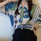 Elbow-sleeve All-over Print Chiffon Shirt As Shown In Figure - One Size