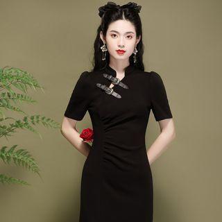 Short-sleeve Buckled Midi Qipao