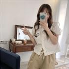 Short-sleeve Chinese Character Embroidered Shirt 6071 - White - One Size