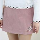 Floral-embroidered Corduroy Mini Skirt