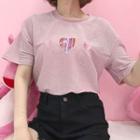 Heart Embroidered Glittered Loose-fit Short-sleeve T-shirt