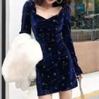 Long-sleeve Star Print Mini Velvet Dress