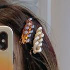 Set: Cut-out Hair Clip White & Brown - One Size