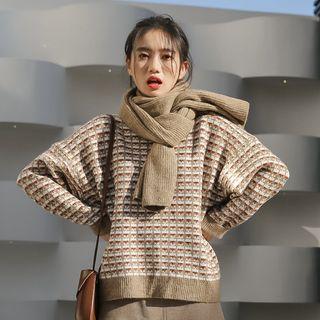 Plaid Sweater / Knit Scarf