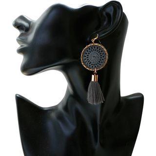 Tassel Dream Catcher Drop Earring Gray -