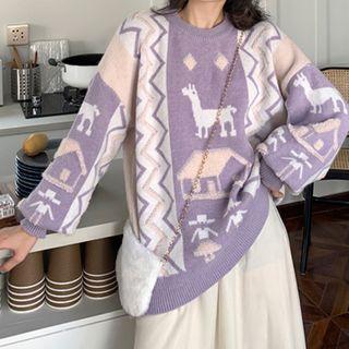Long-sleeve Knit Sweater Multi-colored - One Size
