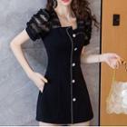Set: Short-sleeve Embellished A-line Mini Dress + Shorts