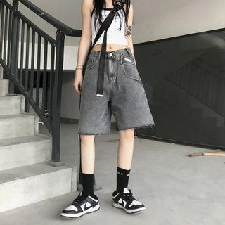 Asymmetric High-waist Straight Leg Denim Shorts