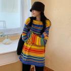 Striped Sweater / Denim Jumper Dress