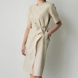 Drawstring-waist Frilled-trim Dress
