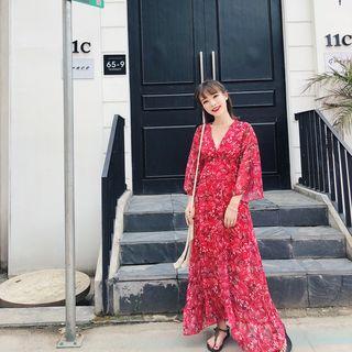 Printed Deep Plunge Maxi Sundress