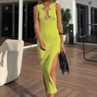 Sleeveless Cut Out Slit Midi Sheath Dress