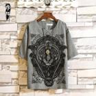 Elbow-sleeve Lion Graphic T-shirt