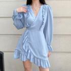 Long-sleeve Irregular Ruffled A-line Mini Dress