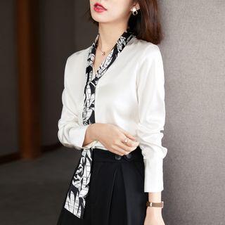 Printed Tie-neck Genuine Silk Blouse
