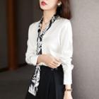 Printed Tie-neck Genuine Silk Blouse