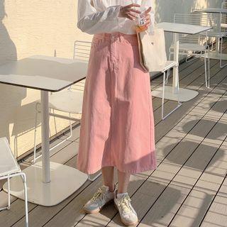 High-waist Plain Midi Denim Skirt