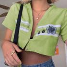Short Sleeve Flower Printed Crop Shirt