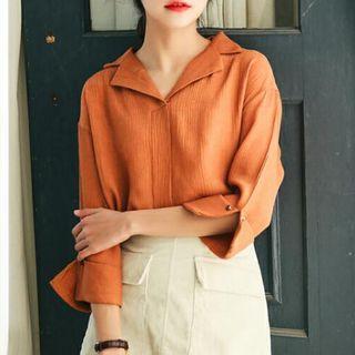 Plain Notch Lapel 3/4 Sleeve Shirt