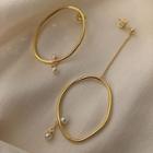 Non-matching Faux Pearl Alloy Hoop Dangle Earring 1 Pair - S925 Silver - One Size
