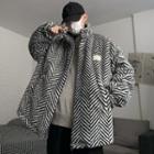 Stand Collar Herringbone Zip-up Jacket