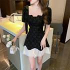 Square Neck Two-tone Panel Mini A-line Dress