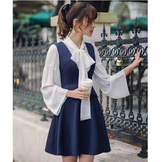 Deep V-neck A-line Pinafore Dress