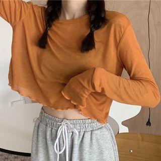 Round-neck Cropped Long-sleeve T-shirt