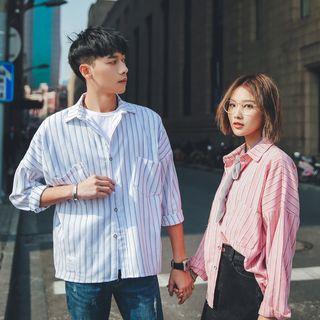 Couple Matching Long-sleeve Striped Dress