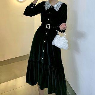 Long-sleeve Lace Collar Midi Shirtdress