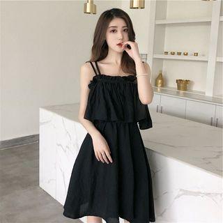 Elbow-sleeve Cold Shoulder Chiffon A-line Mini Dress