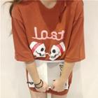 Ripped Skull Print Elbow-sleeve T-shirt