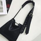 Faux Leather Belted Strap Crossbody Bag Black - One Size
