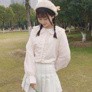 Peter Pan Collar Bell-sleeve Plain Lace Blouse